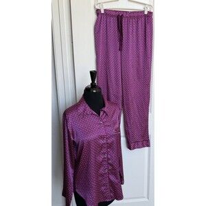 Victoria Secret Women’s Pjs Pink Checked Print Long Sleeve/Pant Silky Set Size S